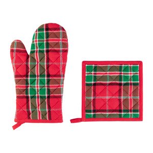 LIVARNO home Súprava kuchynskej rukavice a chňapky (červená/zelená)