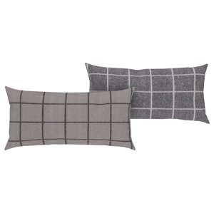 LIVARNO home Flaušová obliečka na vankúš, 80 x 40 cm, 2 kusy (Kockovaná sivá)
